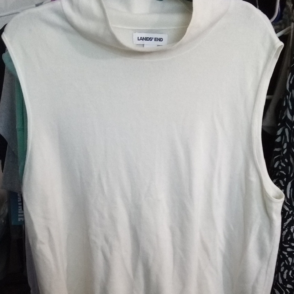 Lands' End Cream Sleeveless Mock Neck Tank